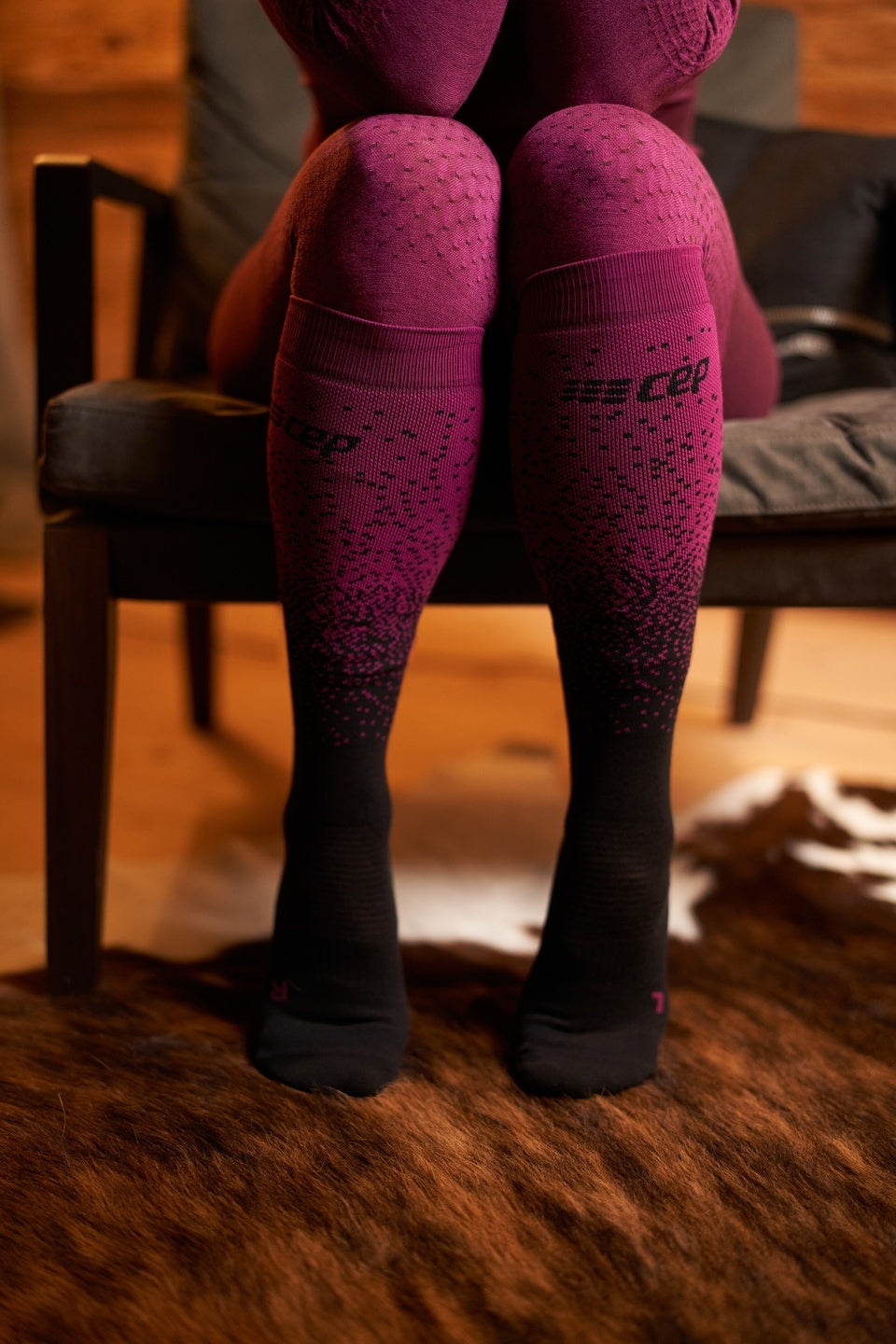 CEP Ski Merino Compressiekousen - Zwart/paars