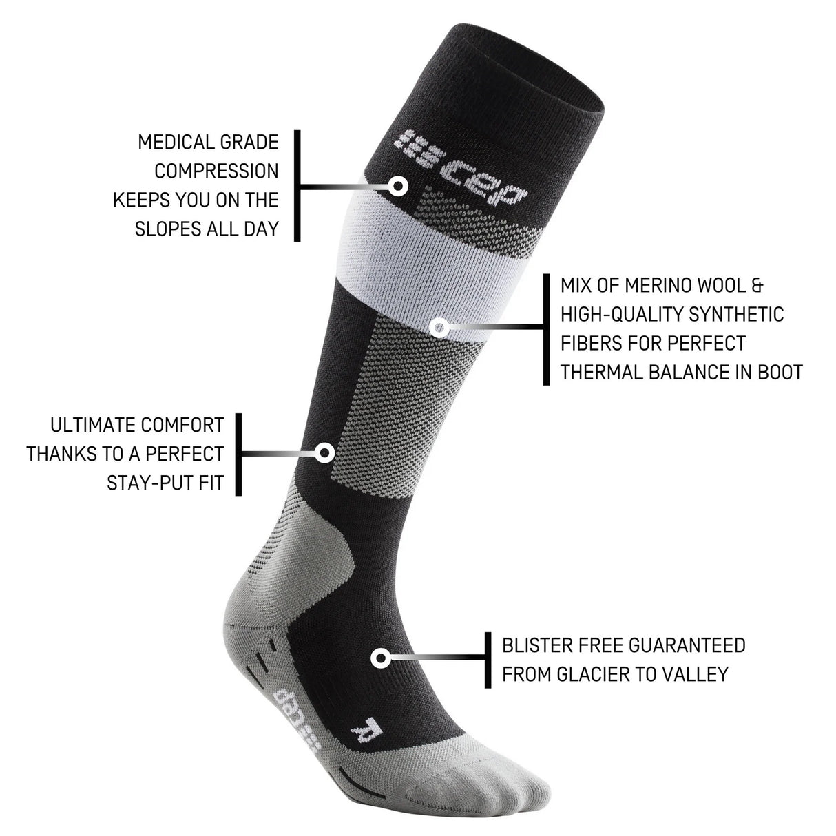 CEP Merino Skisokken met compressie - Grijs