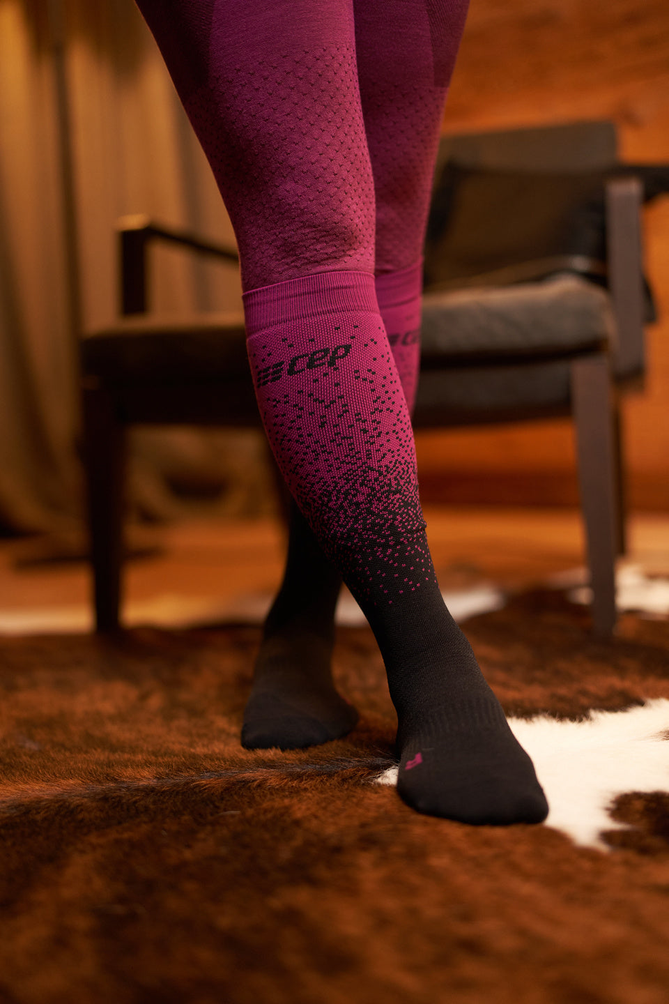 CEP Ski Merino Compressiekousen - Zwart/paars